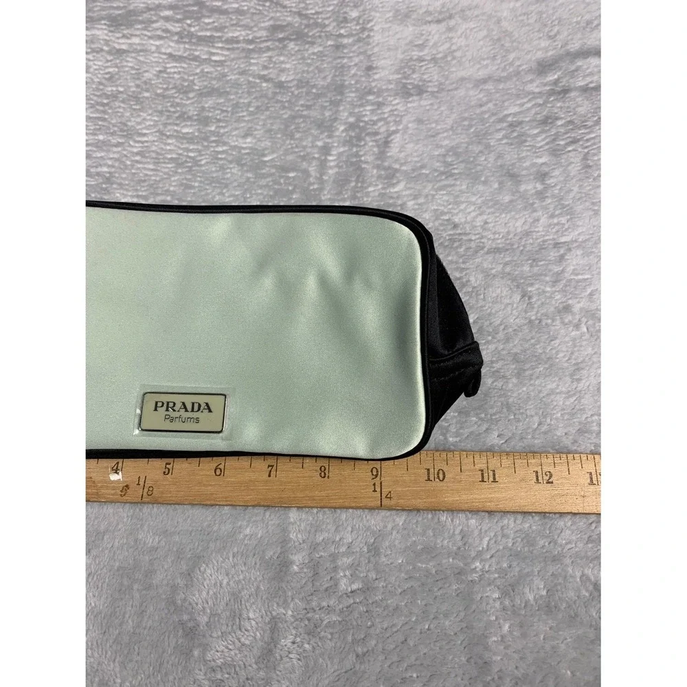 Prada Parfums Makeup Bag Small Mint Green Satin Enameled Logo Plate